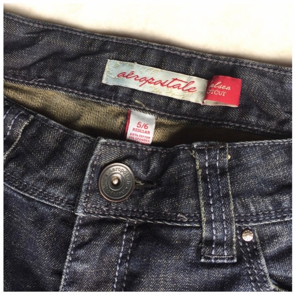 AEROPOSTALE Chelsea Boot Cut Black Gem Back Pocket Design Dark Wash Size 5/6R - Picture 1 of 6